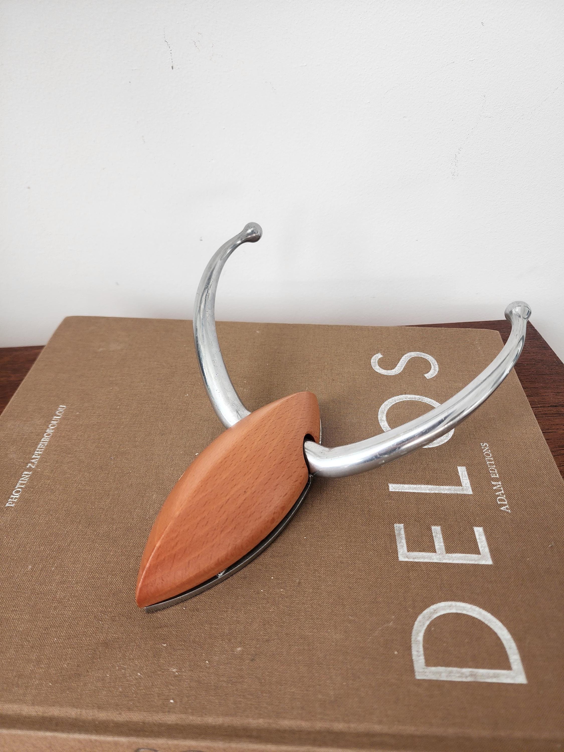 A. Kourilsky Wall Hook for Habitat 1993, French Modernist Design, Aluminium and Wood Coat Hook, Collectible Minimalist Decor