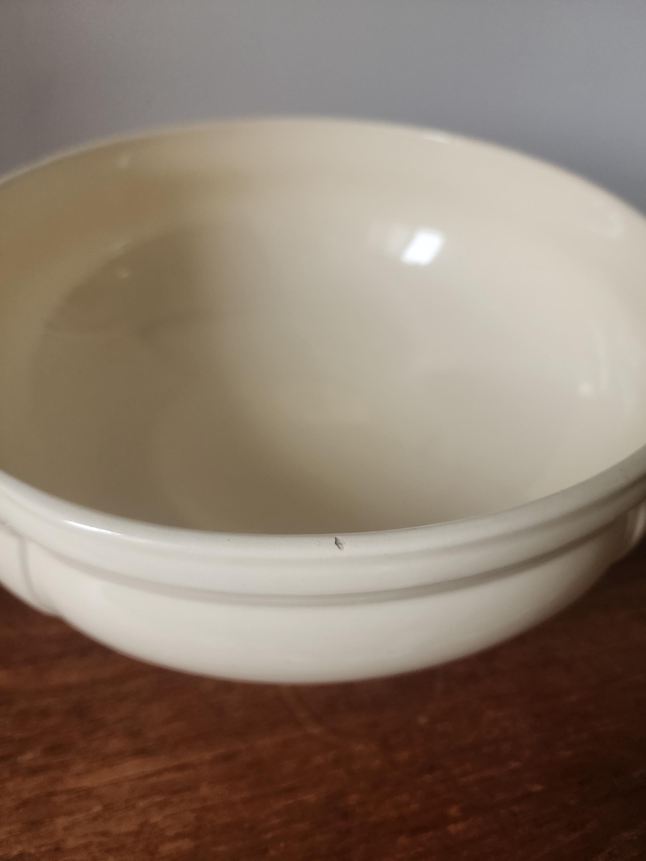 Vintage Digoin Sarreguemines Ivory Stoneware Bowl, French Footed Serving Bowl with Handles, Farmhouse Tableware