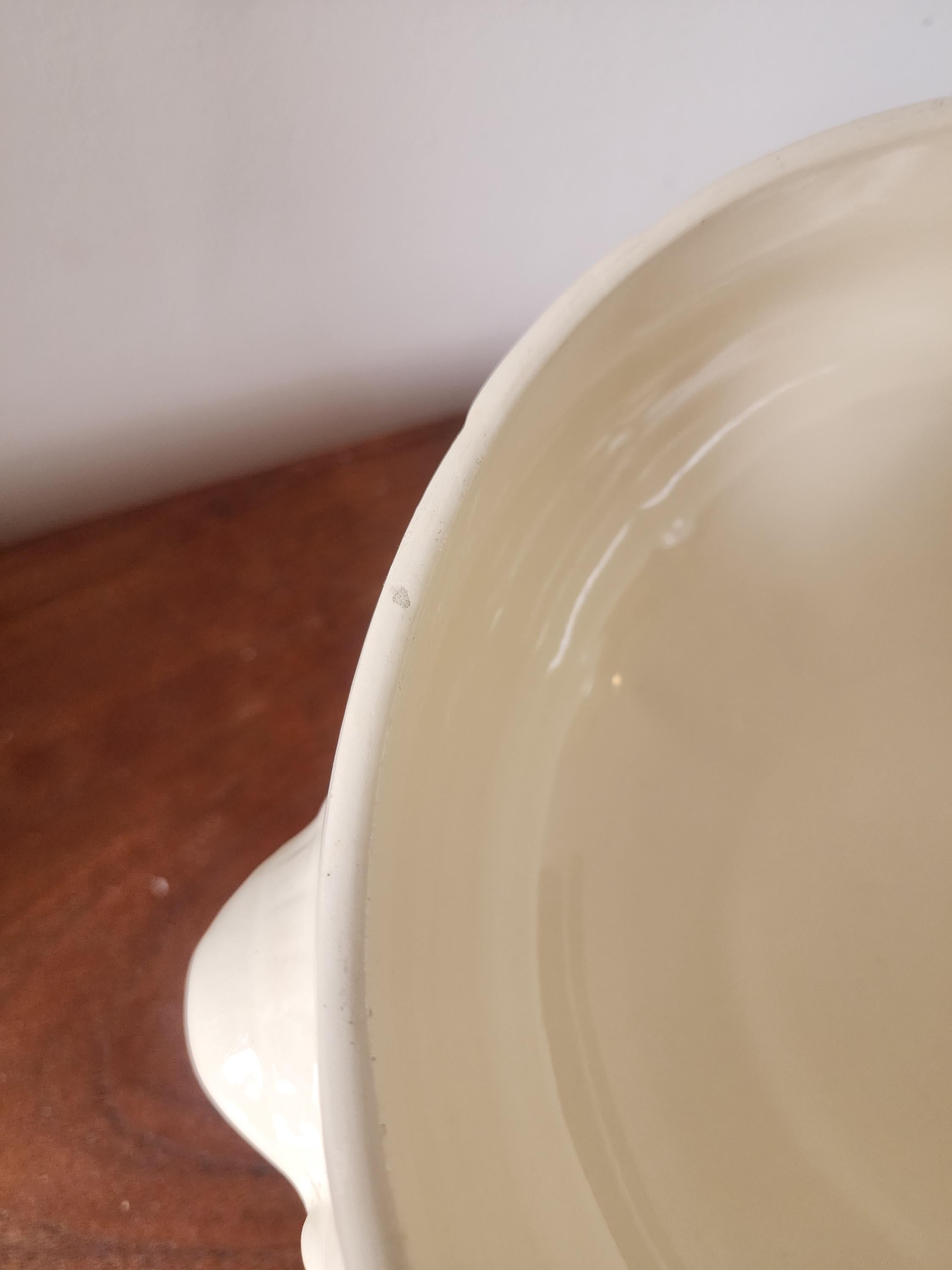 Vintage Digoin Sarreguemines Ivory Stoneware Bowl, French Footed Serving Bowl with Handles, Farmhouse Tableware
