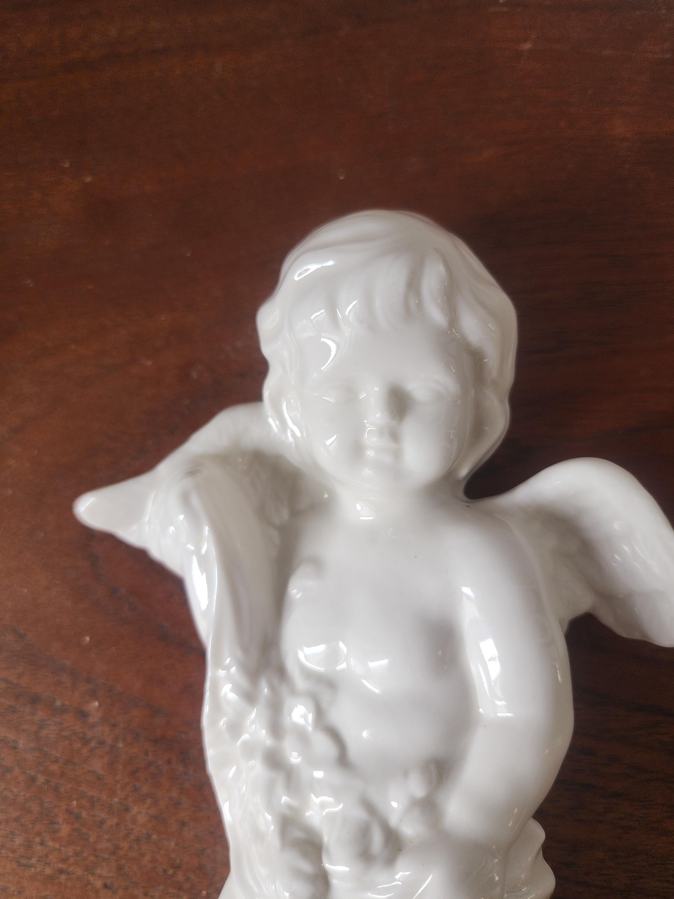 Vintage White Porcelain Cherub Figurine, Angel Putti Statue, Classical Decorative Sculpture, Romantic European Decor
