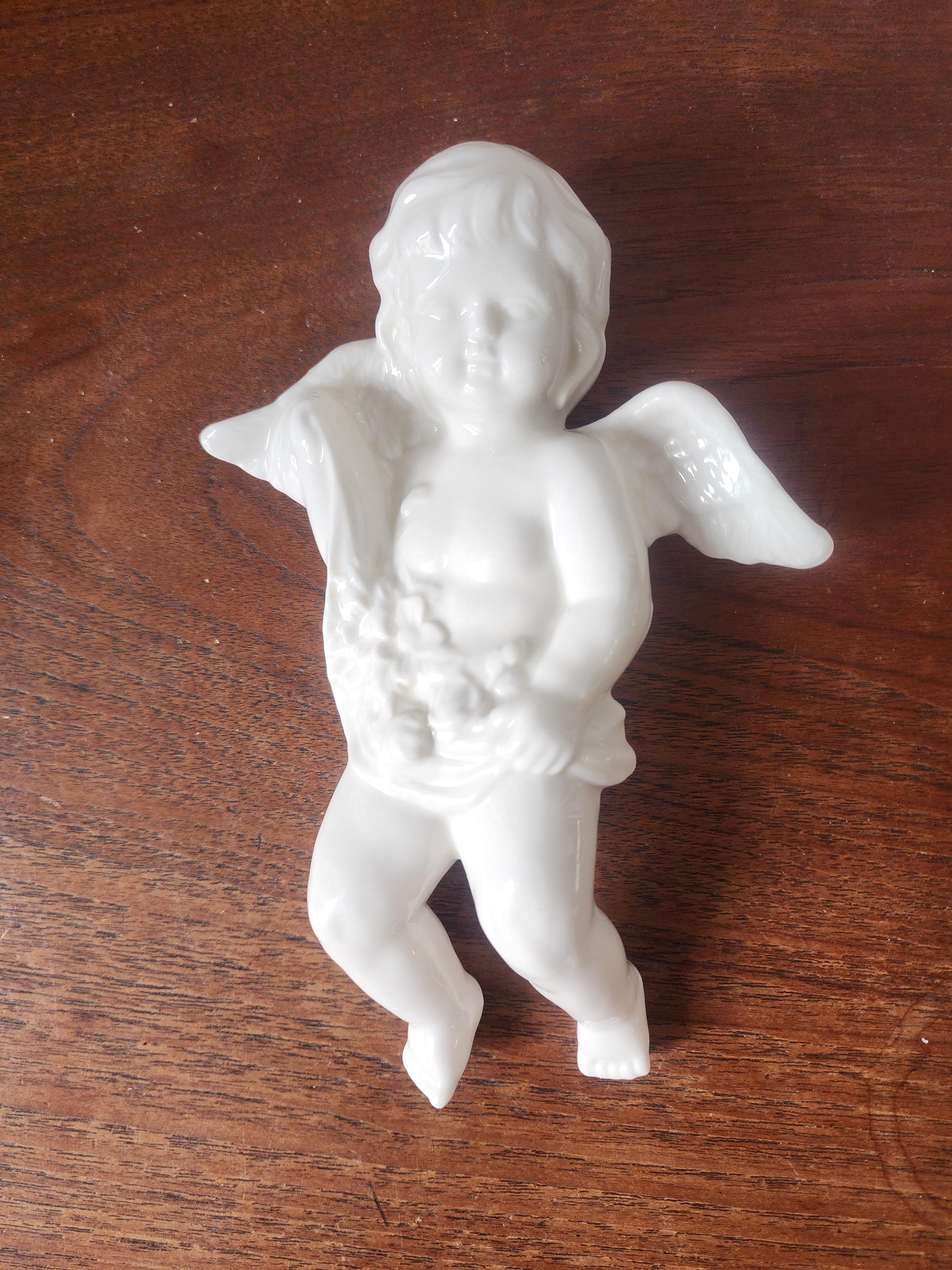 Vintage White Porcelain Cherub Figurine, Angel Putti Statue, Classical Decorative Sculpture, Romantic European Decor