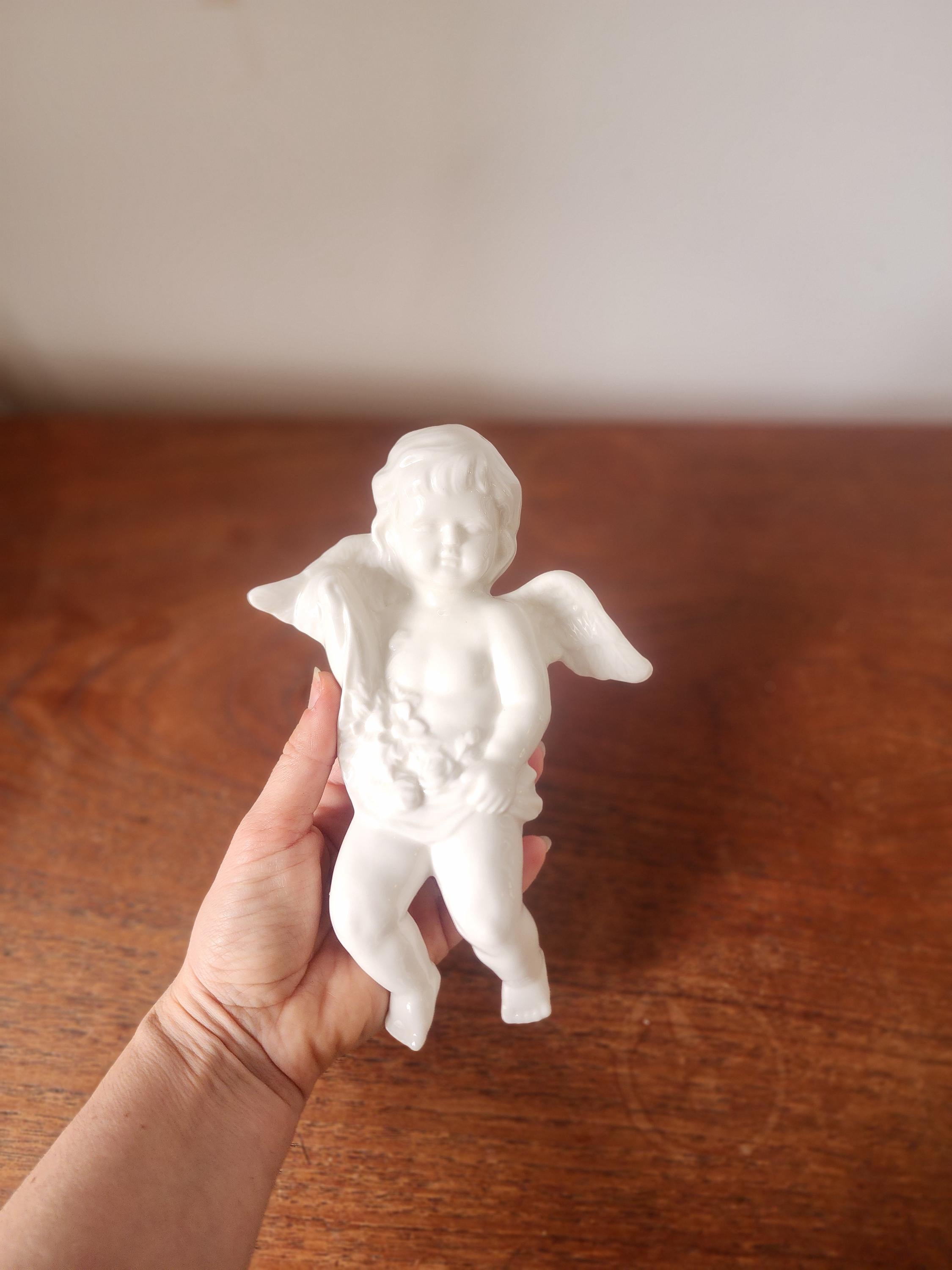 Vintage White Porcelain Cherub Figurine, Angel Putti Statue, Classical Decorative Sculpture, Romantic European Decor