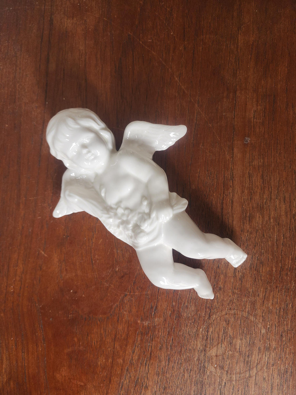 Vintage White Porcelain Cherub Figurine, Angel Putti Statue, Classical Decorative Sculpture, Romantic European Decor