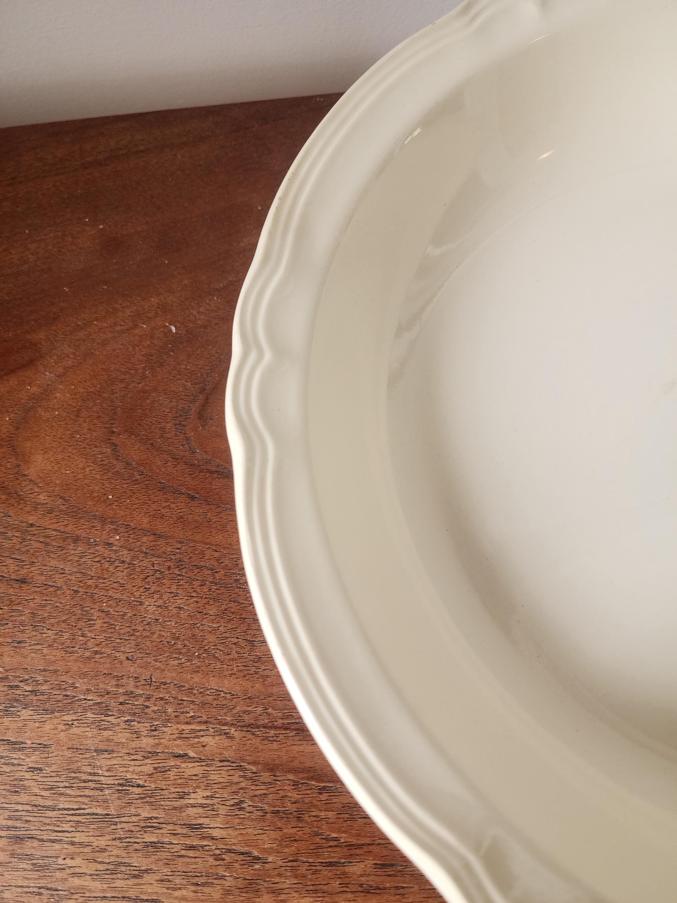 Vintage Digoin Sarreguemines Ivory Serving Bowl, French Ceramic Shallow Bowl, Farmhouse Tableware, Classic French Decor