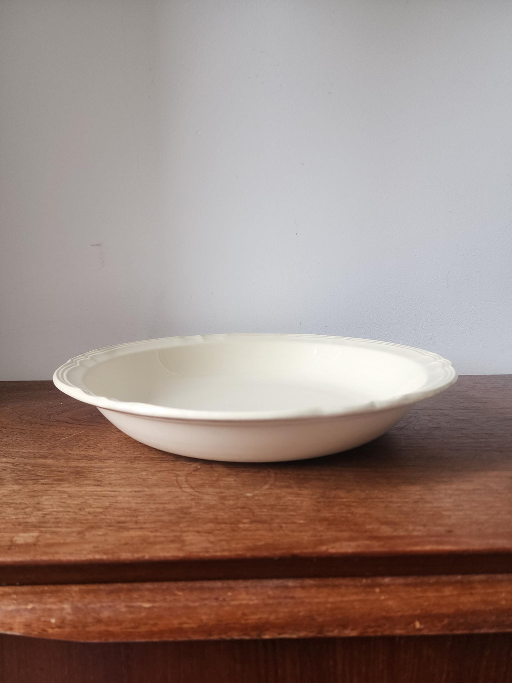 Vintage Digoin Sarreguemines Ivory Serving Bowl, French Ceramic Shallow Bowl, Farmhouse Tableware, Classic French Decor
