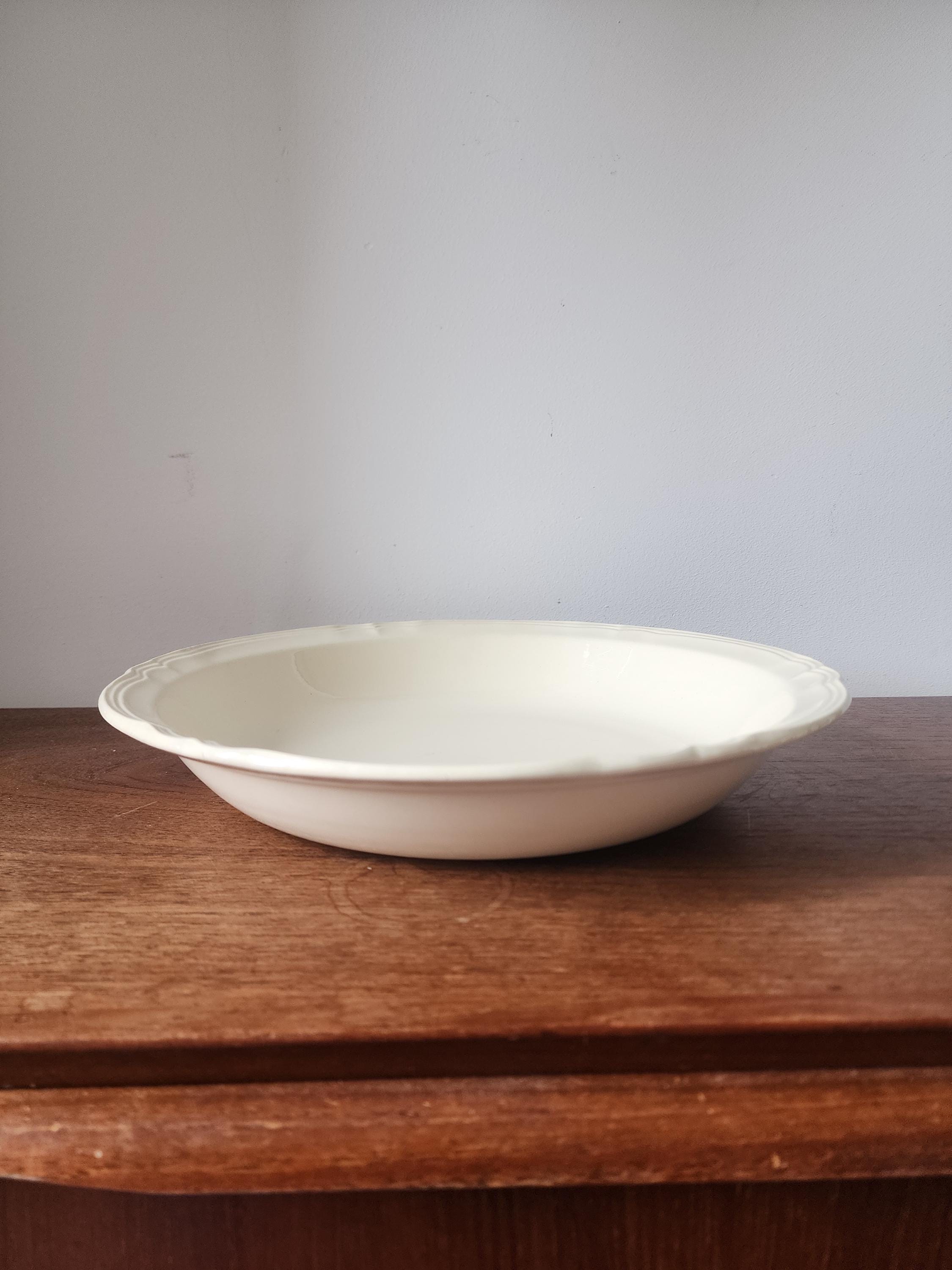 Vintage Digoin Sarreguemines Ivory Serving Bowl, French Ceramic Shallow Bowl, Farmhouse Tableware, Classic French Decor