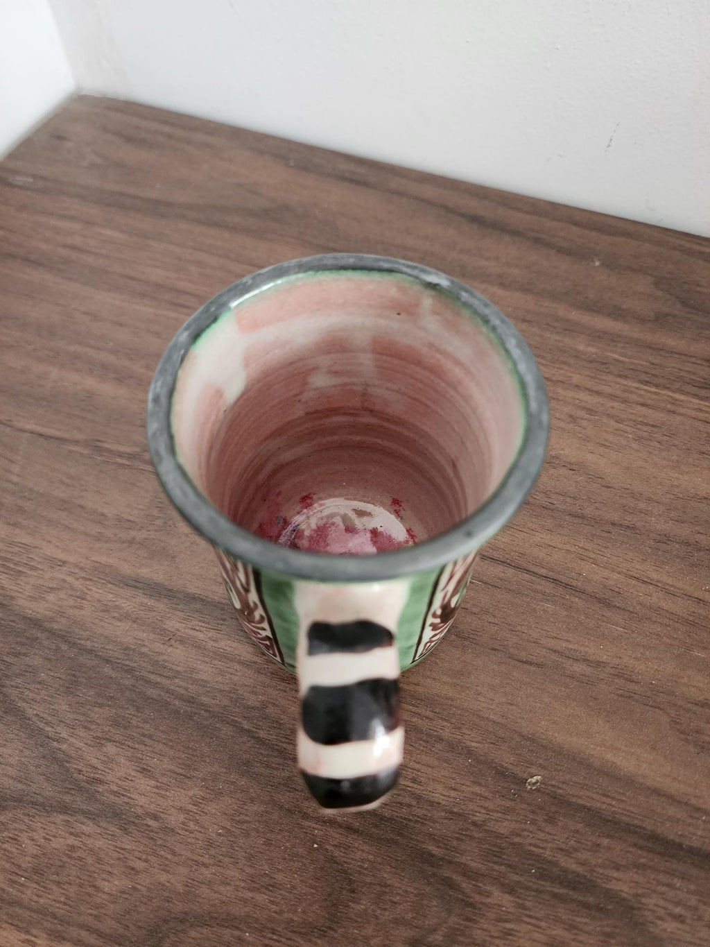 Vintage Spanish Punter Mug, Hand Painted Green Terracotta Cup, Rustic Folk Art Pottery, Andalusian Ceramic, Boho Kitchen Decor