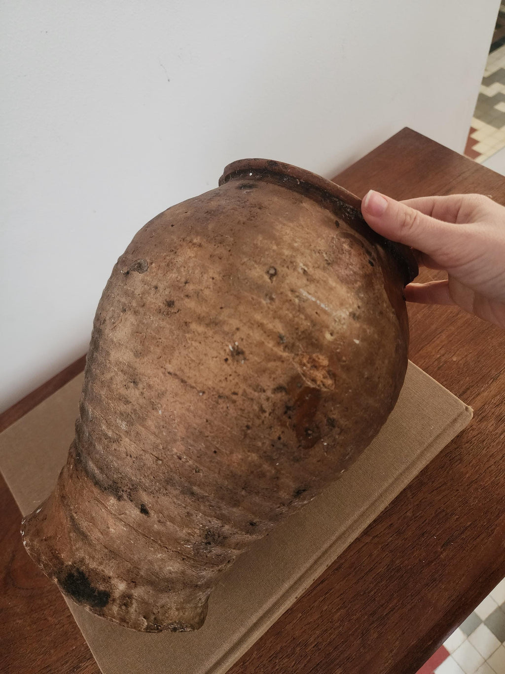 Rustic Vintage Clay Pot | Black & Brown Earthenware Vessel | Farmhouse Kitchen Decor | Primitive Collectible Jar