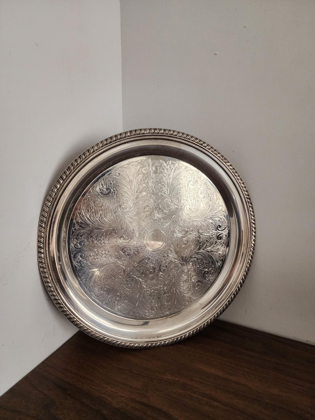 Vintage Silver Plated Tray with Brass Handles, Mid Century Modern Serving Platter, Elegant Mixed Metal Barware Decor