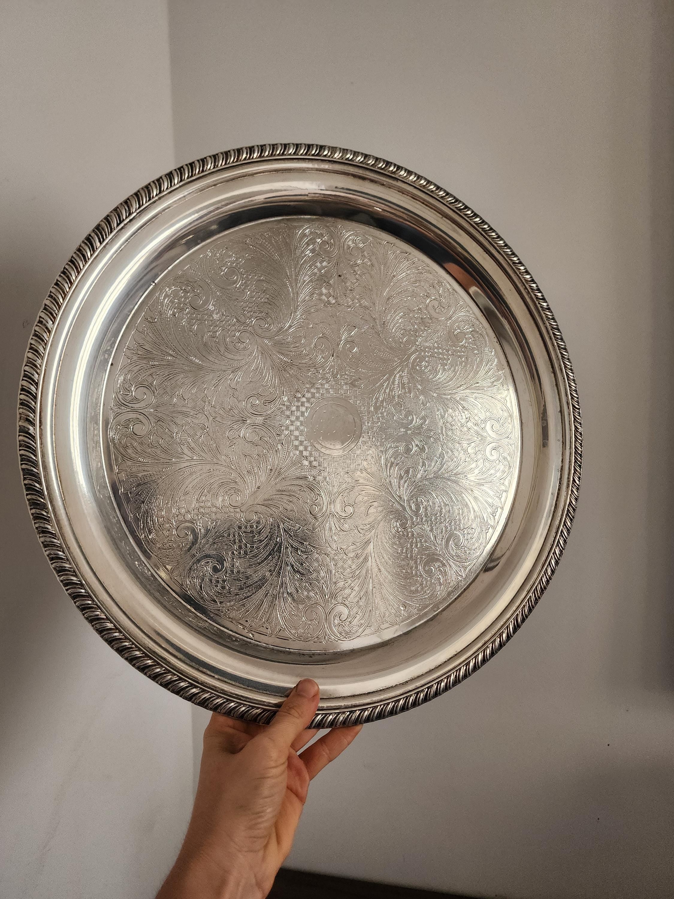 Vintage Silver Plated Tray with Brass Handles, Mid Century Modern Serving Platter, Elegant Mixed Metal Barware Decor