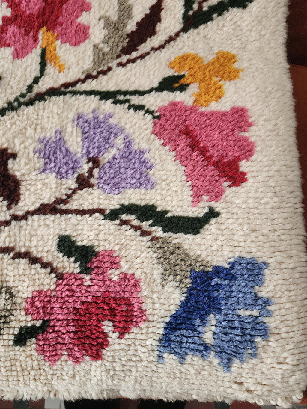 Vintage Wool Floral Rug | Handwoven Wall Tapestry | Mid Century Botanical Rya Rug | Colorful Scandinavian Wool Art Textile