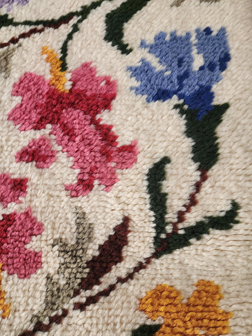 Vintage Wool Floral Rug | Handwoven Wall Tapestry | Mid Century Botanical Rya Rug | Colorful Scandinavian Wool Art Textile