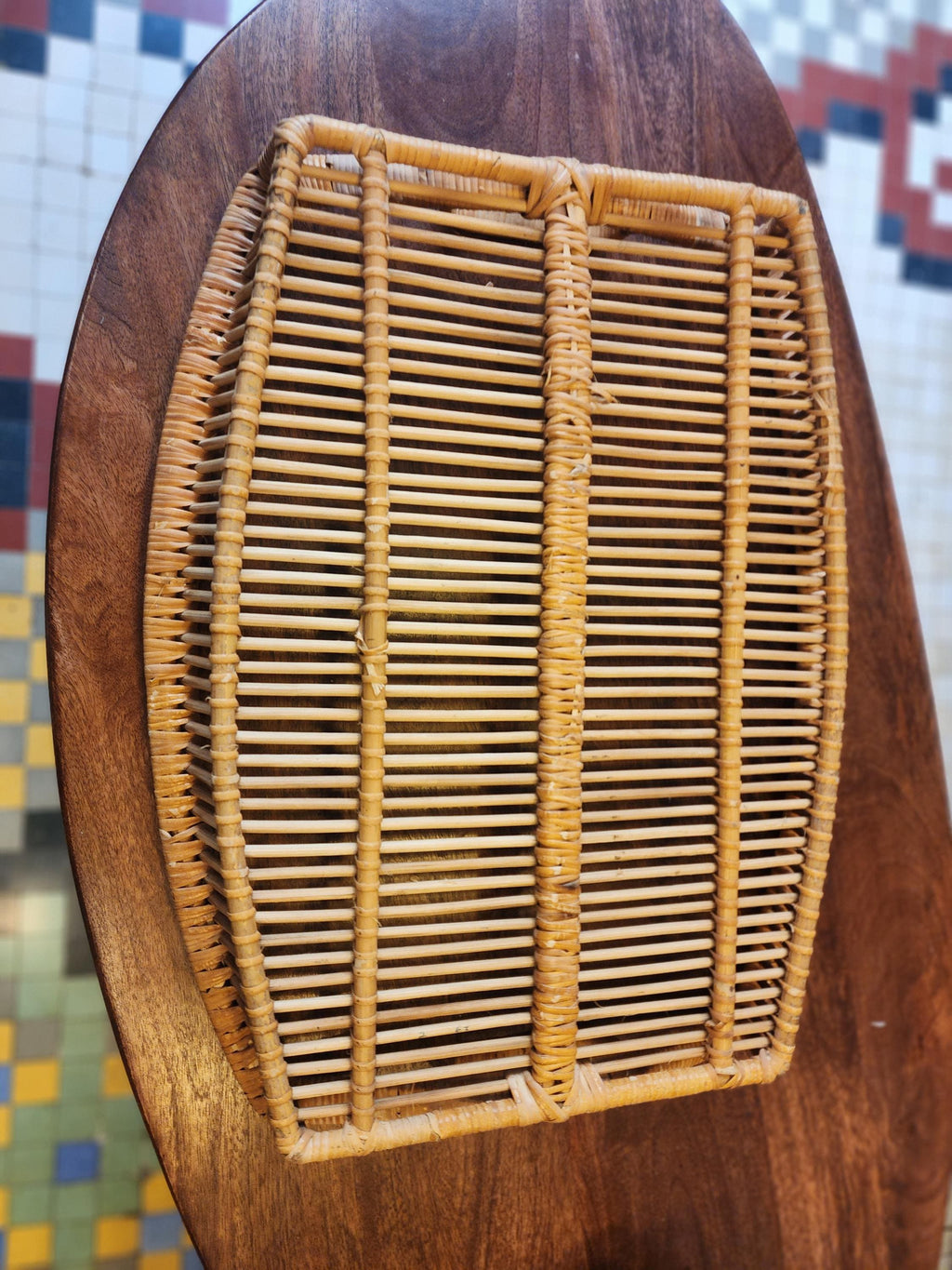 Vintage Rattan Tray Set | 3 Stacking Woven Serving Trays | Boho Coastal Kitchen Decor | Organic Modern Wicker Trays 1970s