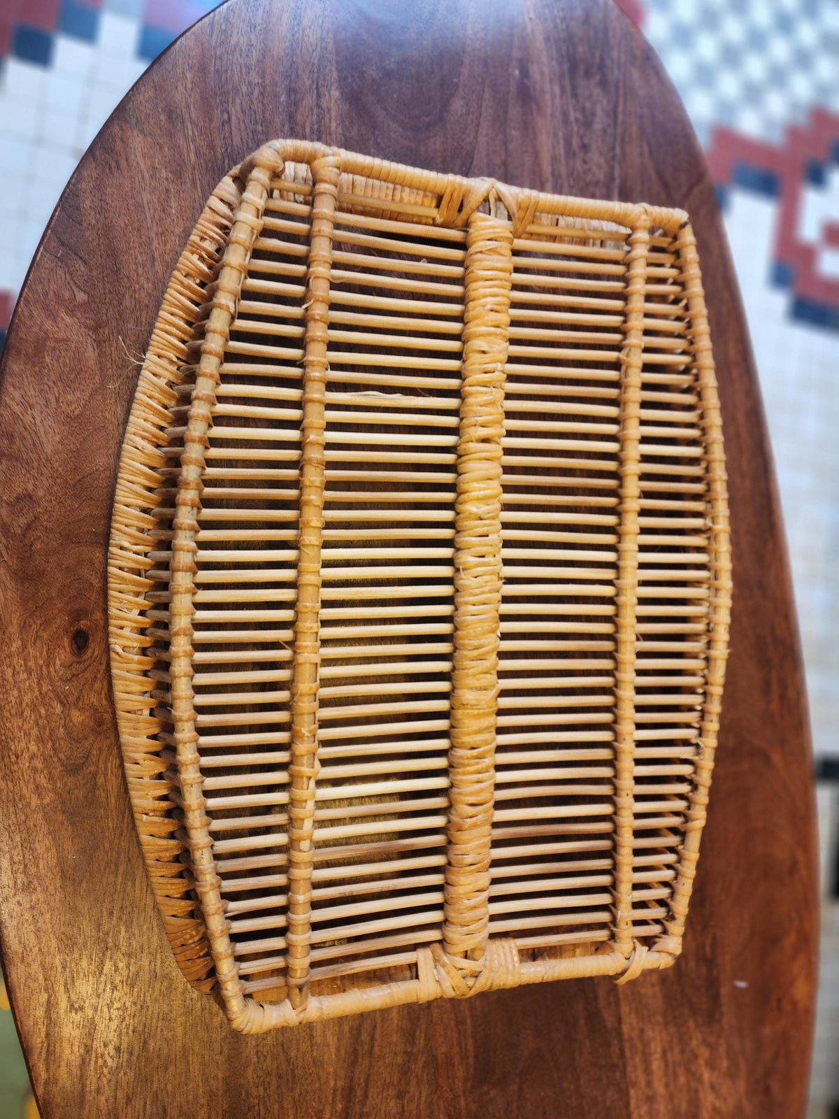 Vintage Rattan Tray Set | 3 Stacking Woven Serving Trays | Boho Coastal Kitchen Decor | Organic Modern Wicker Trays 1970s