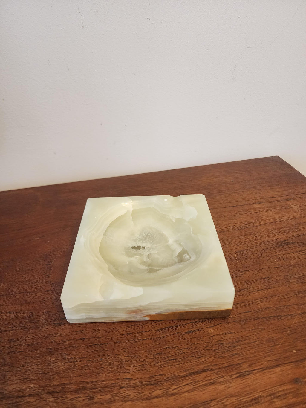 Mid Century Green Onyx Ashtray, Vintage Italian Desk Decor, 1960s Stone Smoke Set, Retro Modernist Gift