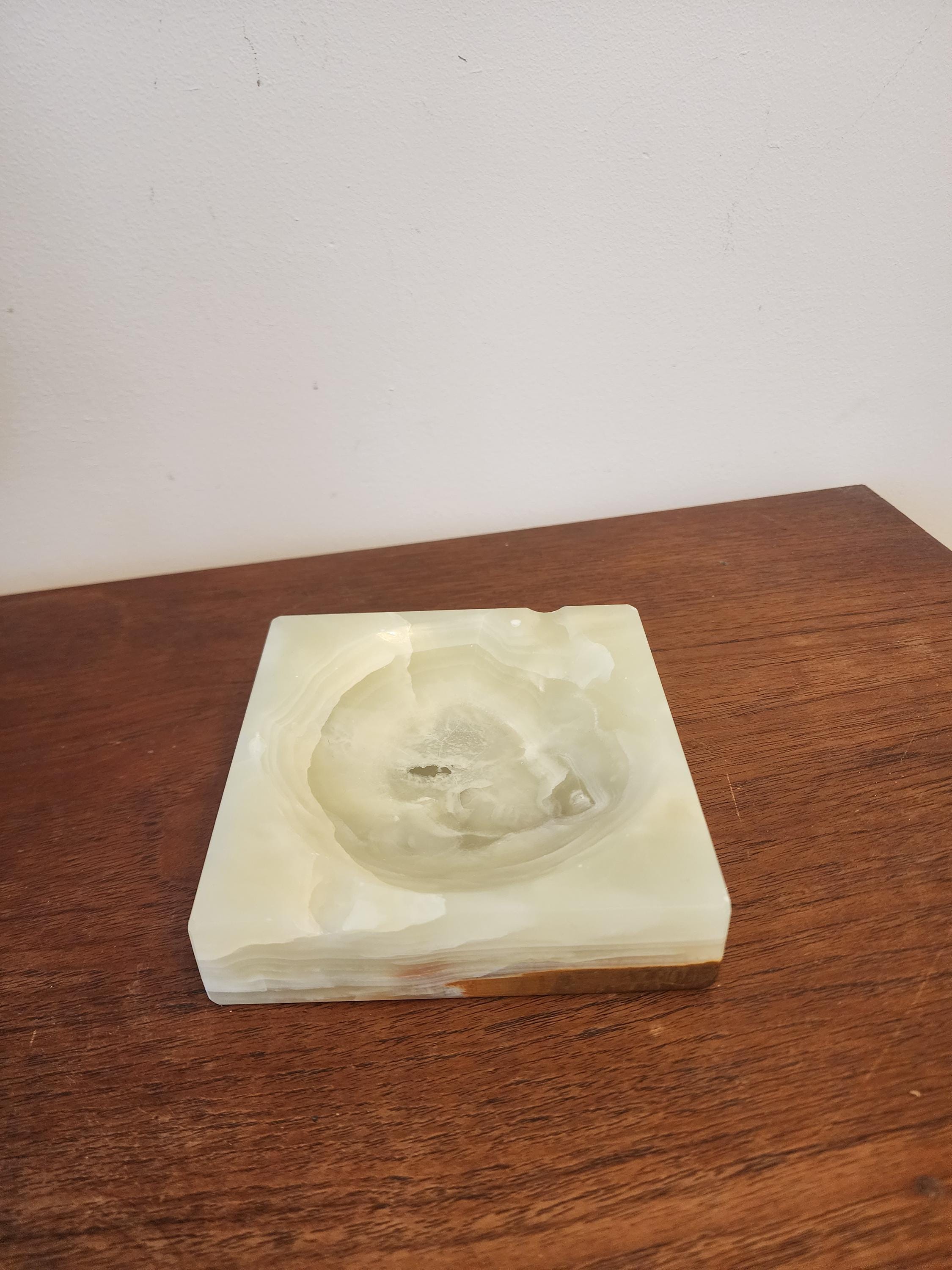 Mid Century Green Onyx Ashtray, Vintage Italian Desk Decor, 1960s Stone Smoke Set, Retro Modernist Gift