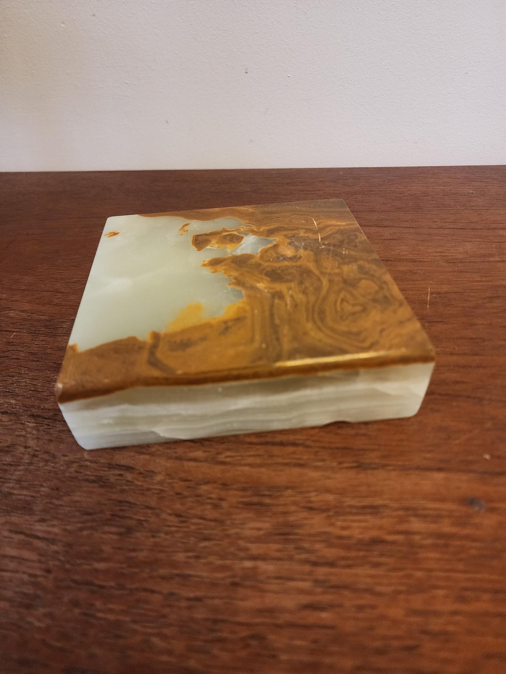 Mid Century Green Onyx Ashtray, Vintage Italian Desk Decor, 1960s Stone Smoke Set, Retro Modernist Gift