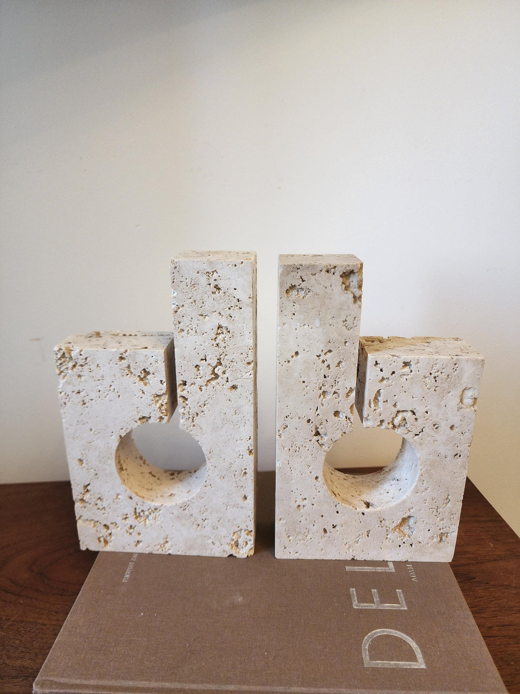 Vintage Travertine Stone Bookends | Brutalist Architectural Book Ends | Bert Mauritz Inspired Design Pair