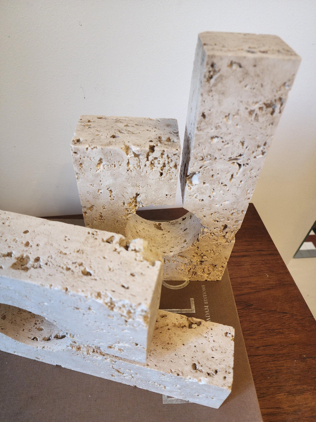Vintage Travertine Stone Bookends | Brutalist Architectural Book Ends | Bert Mauritz Inspired Design Pair
