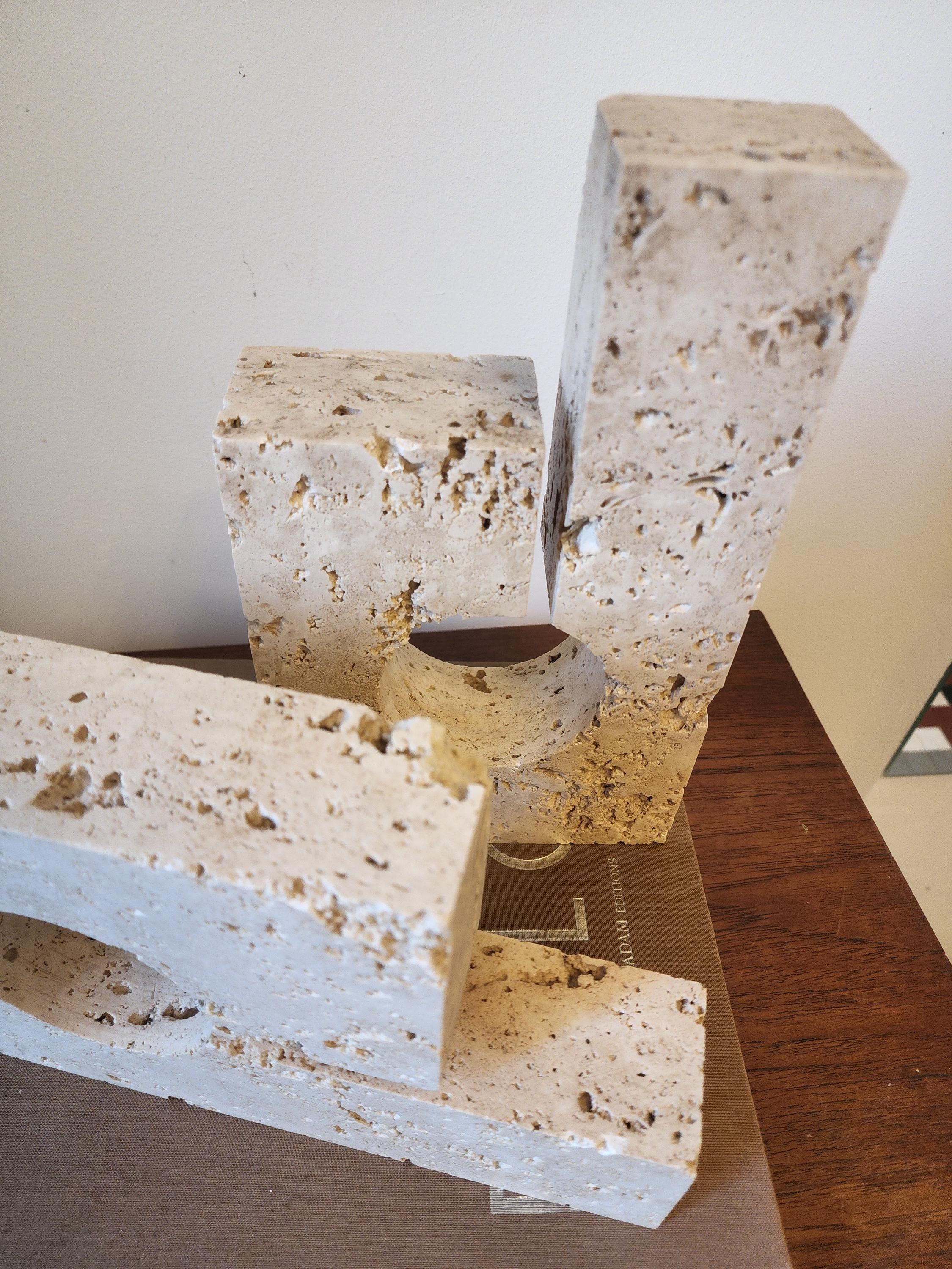Vintage Travertine Stone Bookends | Brutalist Architectural Book Ends | Bert Mauritz Inspired Design Pair