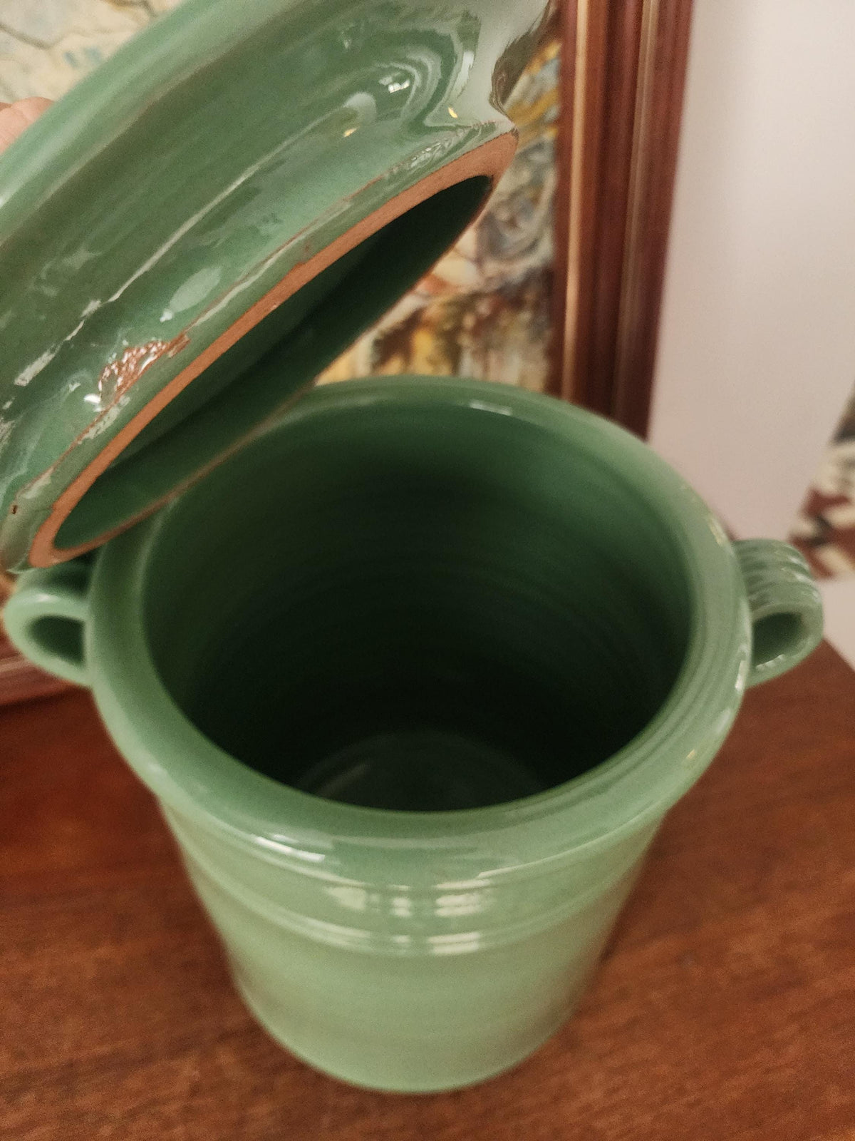 Lamas Italy Green Ceramic Jar, Vintage Italian Stoneware Pot with Lid, Glazed Kitchen Storage, Midcentury Pottery Decor