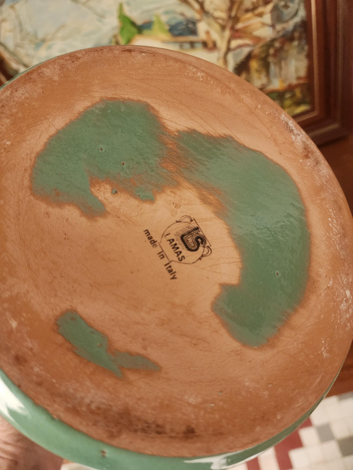 Lamas Italy Green Ceramic Jar, Vintage Italian Stoneware Pot with Lid, Glazed Kitchen Storage, Midcentury Pottery Decor