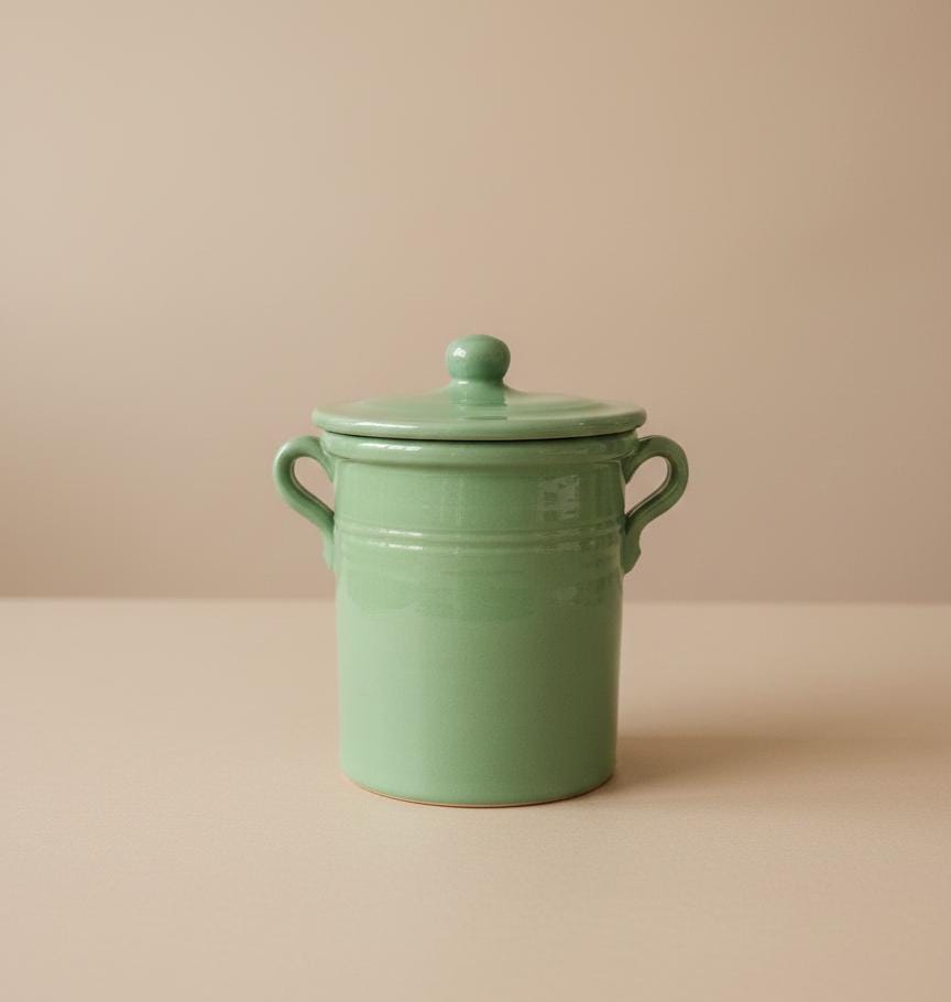 Vintage Lamas Italy Green Ceramic Jar