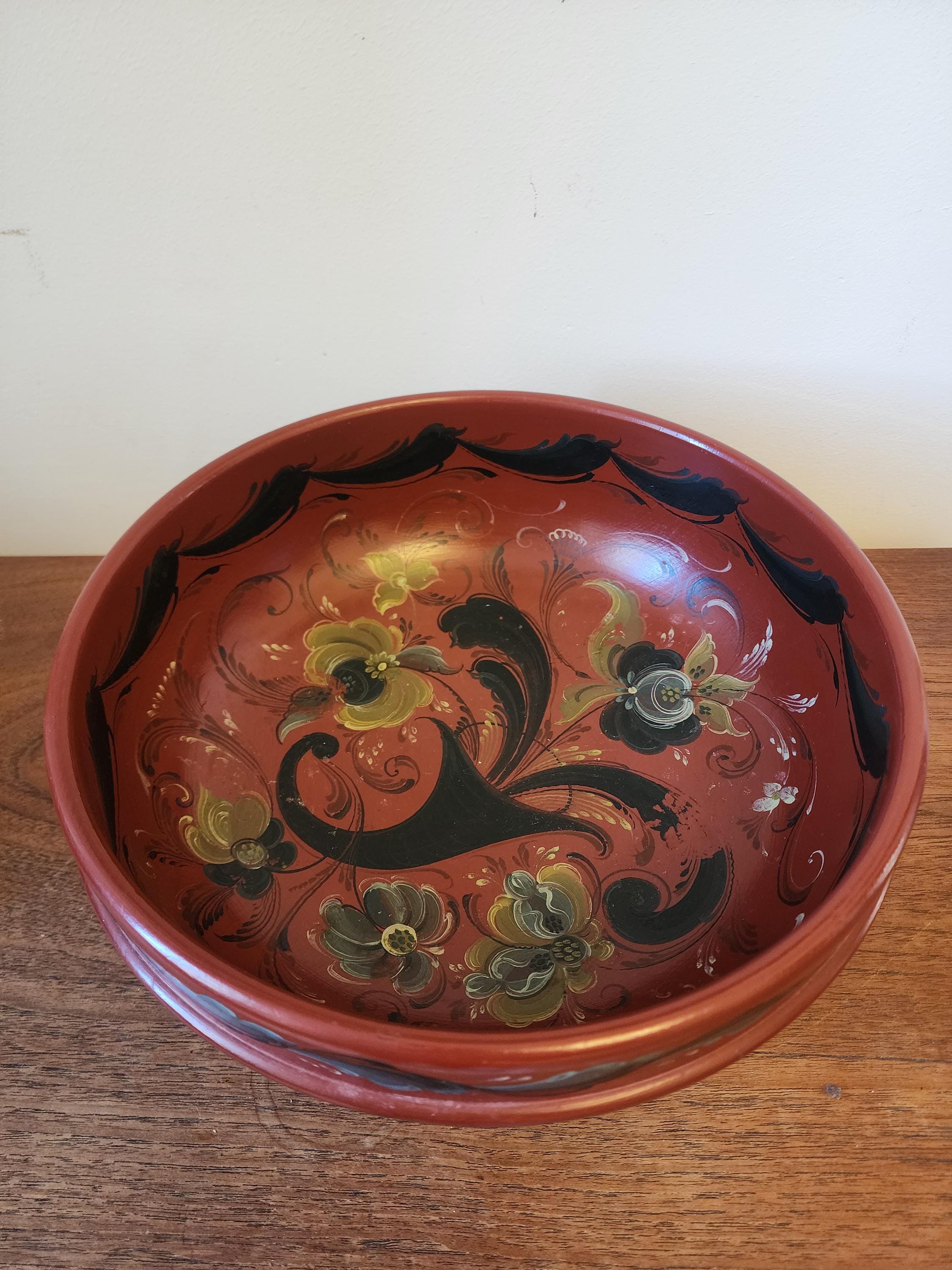 Ellen Marie Janson Rosemaling Bowl, 1978 Signed Scandinavian Folk Art, Hand Painted Nordic Wood Bowl, Vintage Norwegian Decor