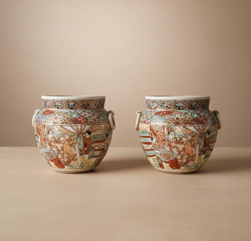 Vintage Pair of Japanese Satsuma Jars