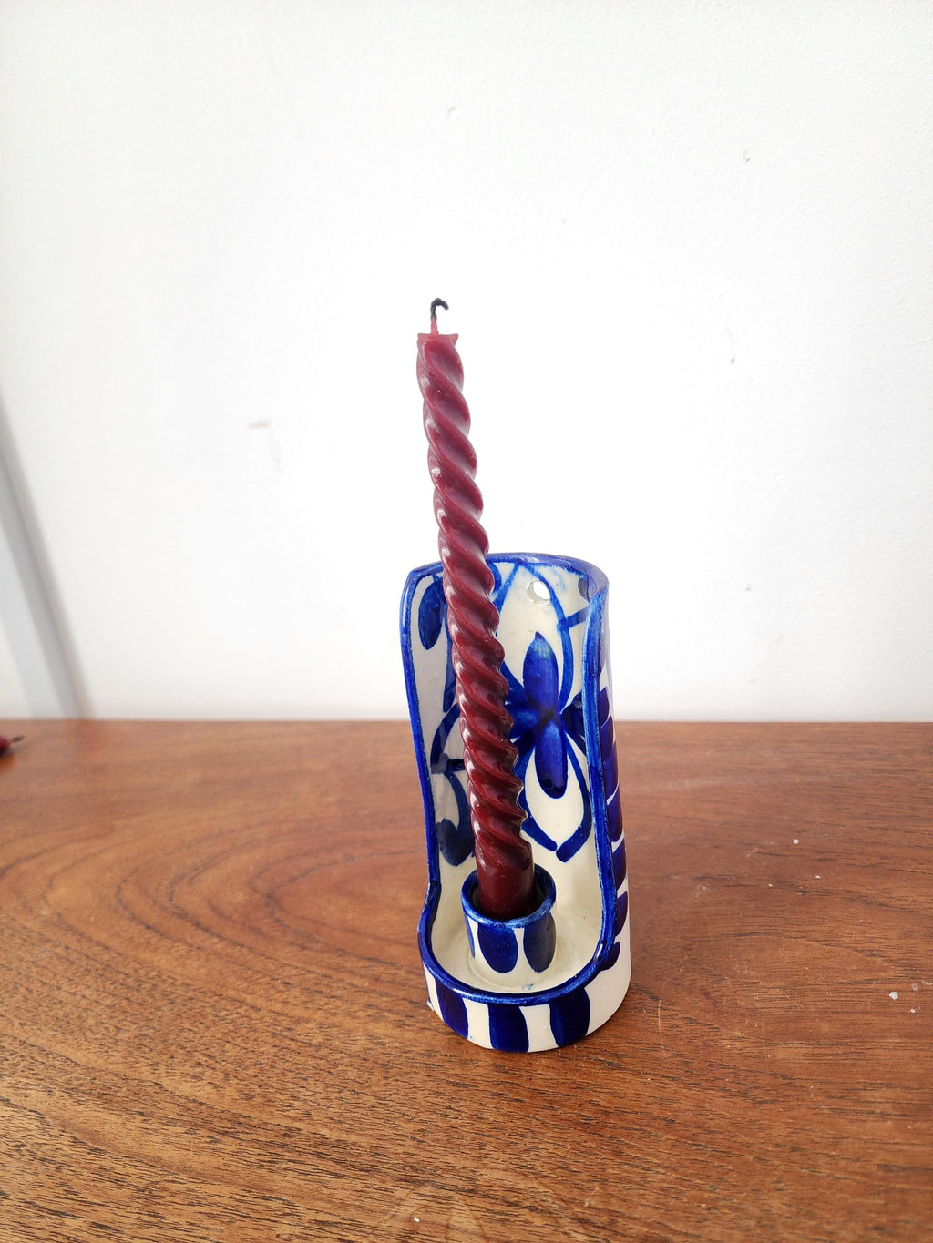 Blue and White Talavera Wall Candle Holder, Hand Painted Ceramic Sconce, Spanish Pottery Candle Holder, Mediterranean Decor