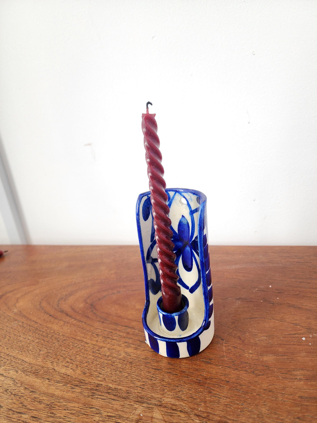 Blue and White Talavera Wall Candle Holder, Hand Painted Ceramic Sconce, Spanish Pottery Candle Holder, Mediterranean Decor