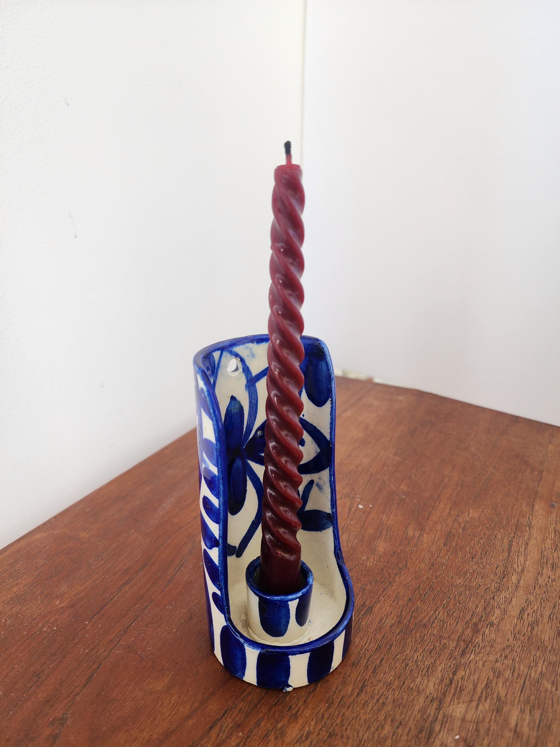 Blue and White Talavera Wall Candle Holder, Hand Painted Ceramic Sconce, Spanish Pottery Candle Holder, Mediterranean Decor