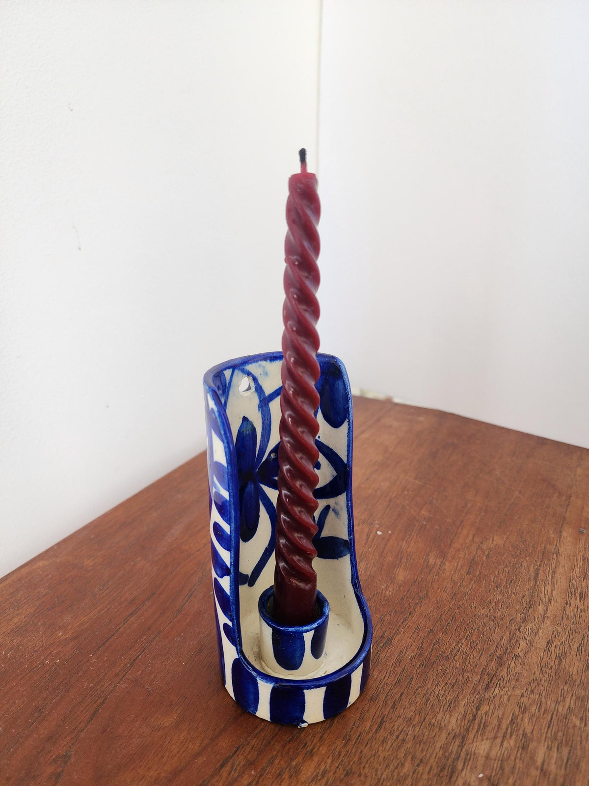 Blue and White Talavera Wall Candle Holder, Hand Painted Ceramic Sconce, Spanish Pottery Candle Holder, Mediterranean Decor