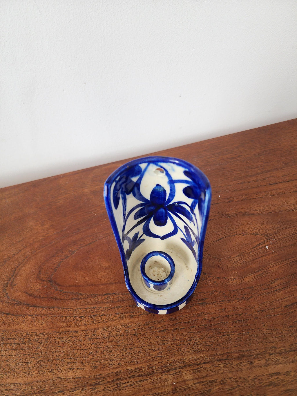 Blue and White Talavera Wall Candle Holder, Hand Painted Ceramic Sconce, Spanish Pottery Candle Holder, Mediterranean Decor
