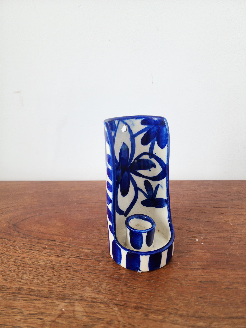 Blue and White Talavera Wall Candle Holder, Hand Painted Ceramic Sconce, Spanish Pottery Candle Holder, Mediterranean Decor