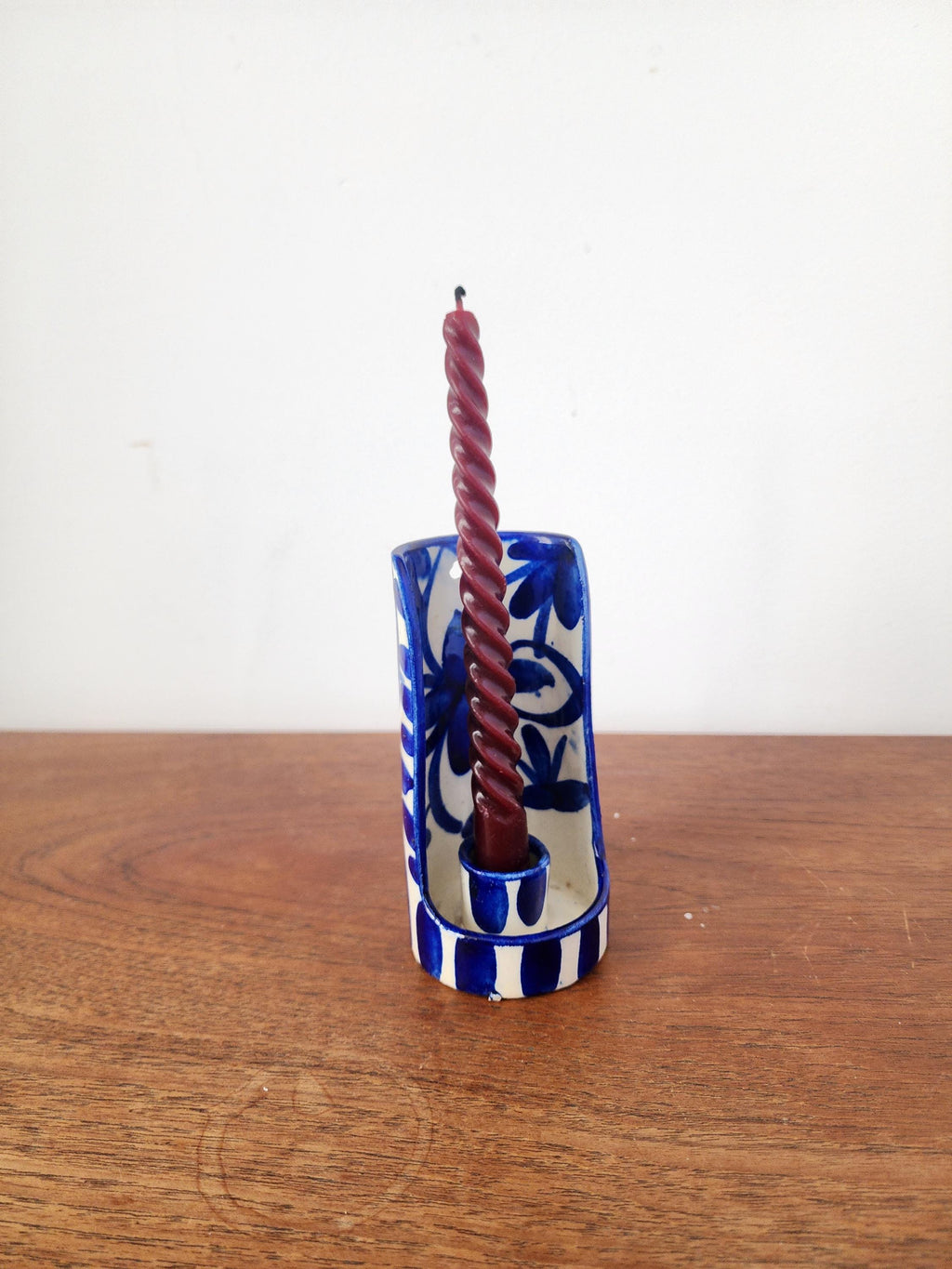 Blue and White Talavera Wall Candle Holder, Hand Painted Ceramic Sconce, Spanish Pottery Candle Holder, Mediterranean Decor