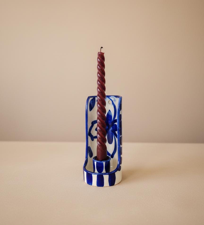 Vintage Blue and White Talavera Wall Candle Holder