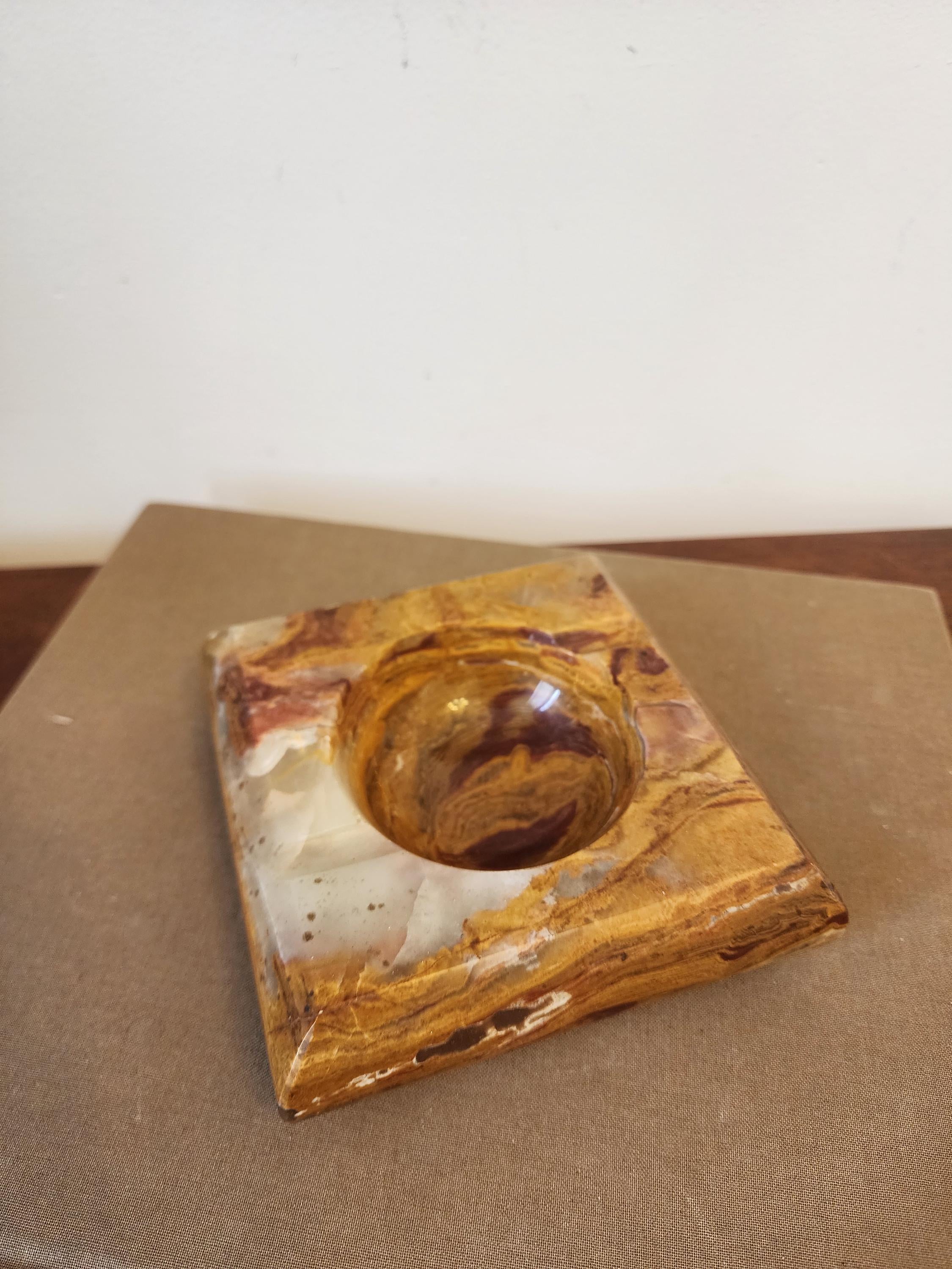 Vintage Onyx Marble Ashtray, Square Stone Ashtray, Mid Century Modern Table Decor, Heavy Natural Stone Bowl