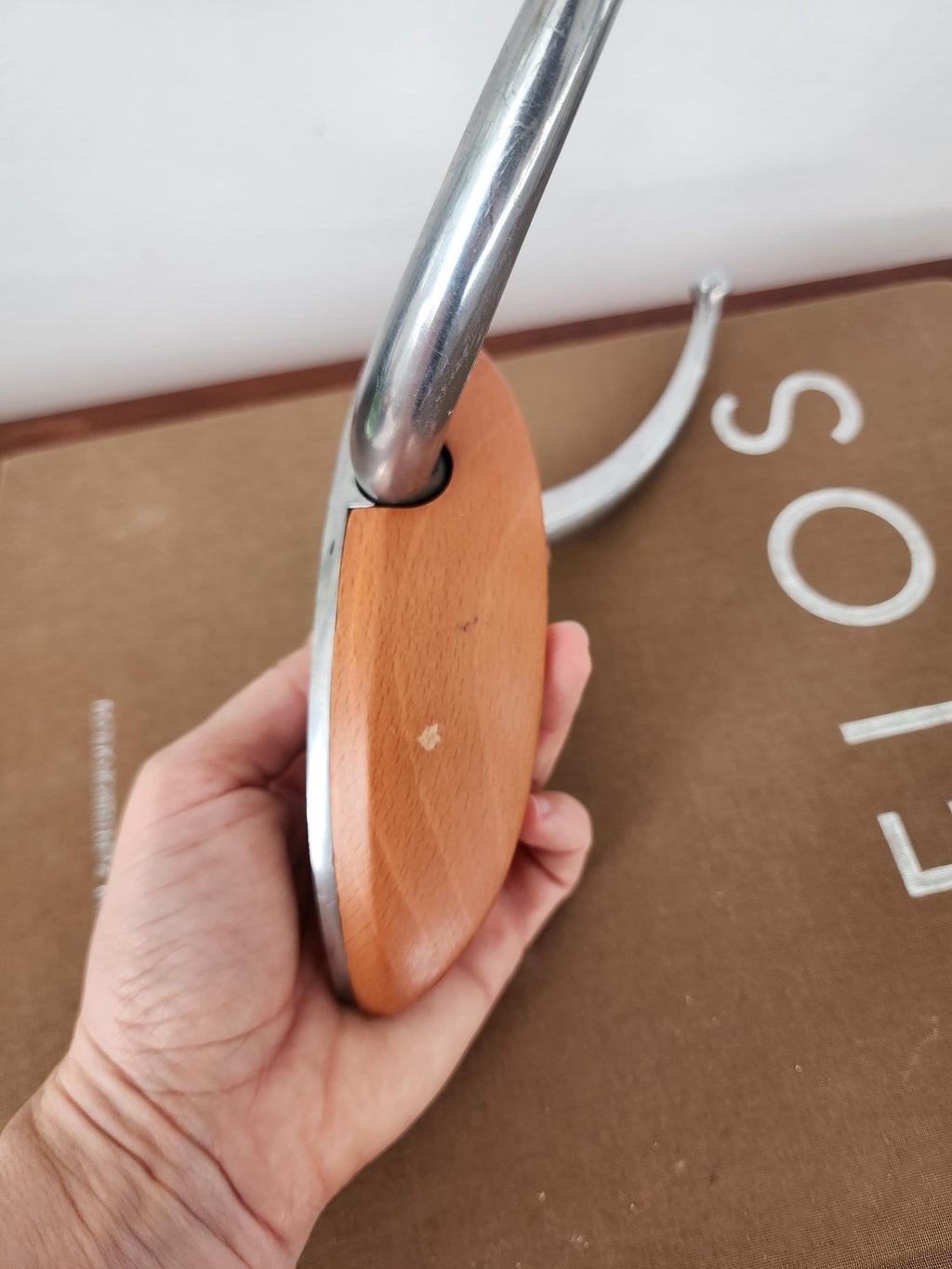 A. Kourilsky Wall Hook for Habitat 1993, French Modernist Design, Aluminium and Wood Coat Hook, Collectible Minimalist Decor