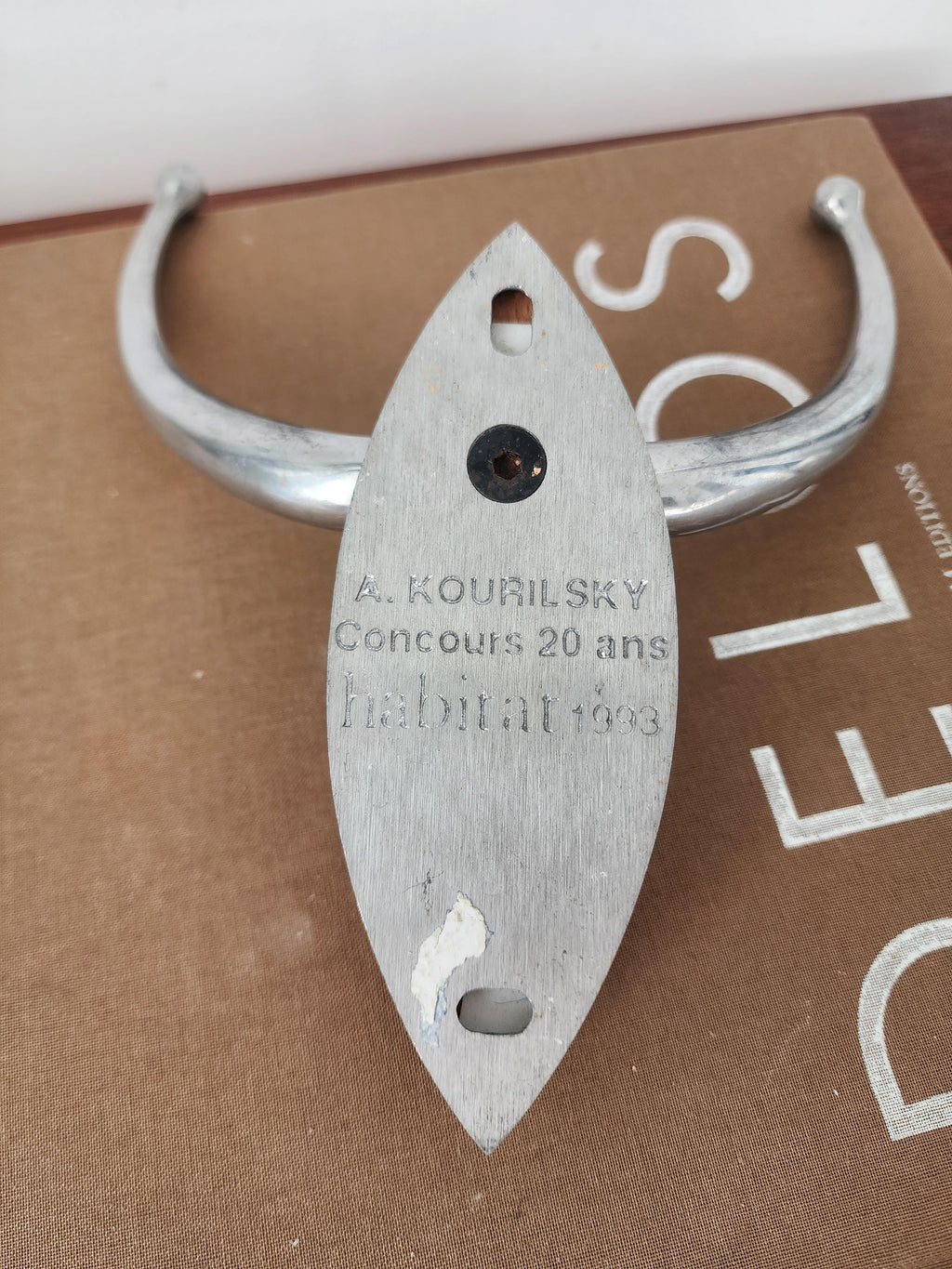 A. Kourilsky Wall Hook for Habitat 1993, French Modernist Design, Aluminium and Wood Coat Hook, Collectible Minimalist Decor