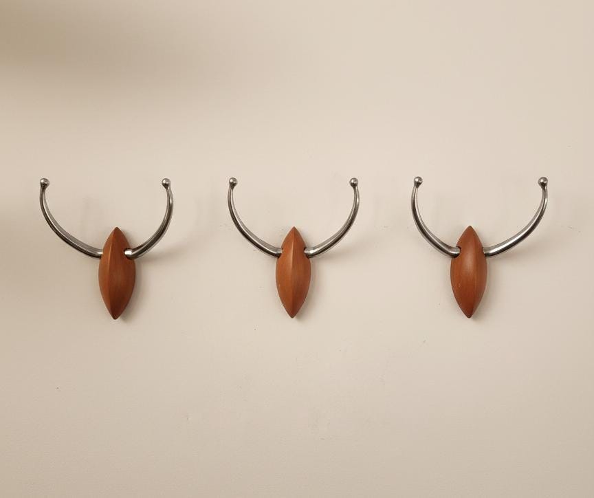 A. Kourilsky Wall Hook for Habitat 1993, French Modernist Design, Aluminium and Wood Coat Hook, Collectible Minimalist Decor
