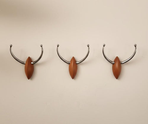 A. Kourilsky Wall Hook for Habitat 1993, French Modernist Design, Aluminium and Wood Coat Hook, Collectible Minimalist Decor