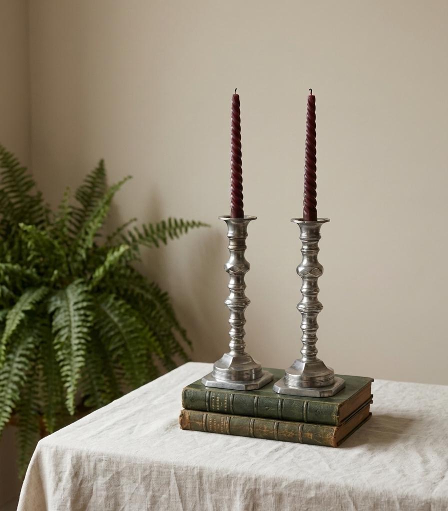 Pair of Vintage Silver Metal Candlesticks