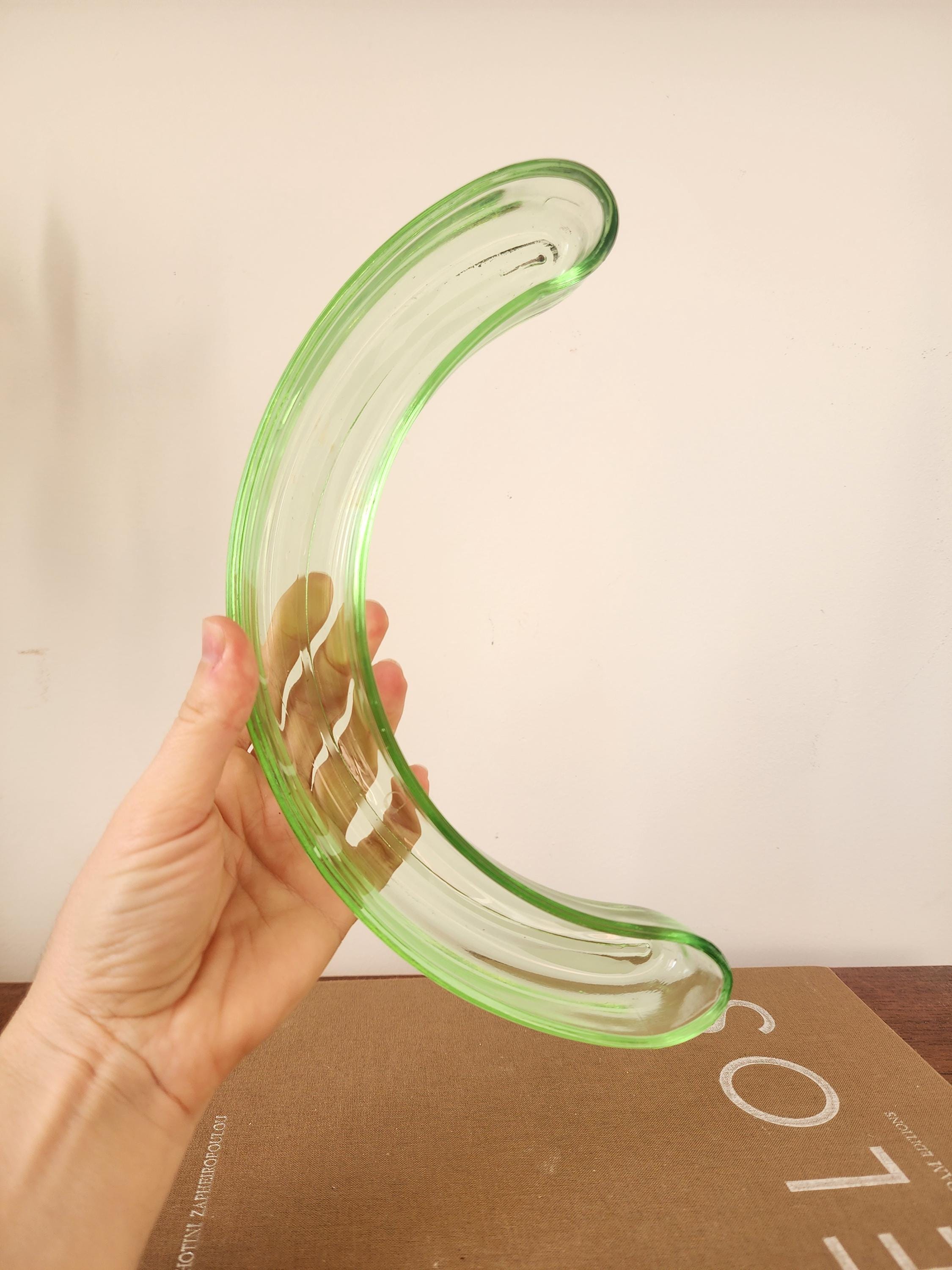 Vintage Green Glass Crescent Olive Dish