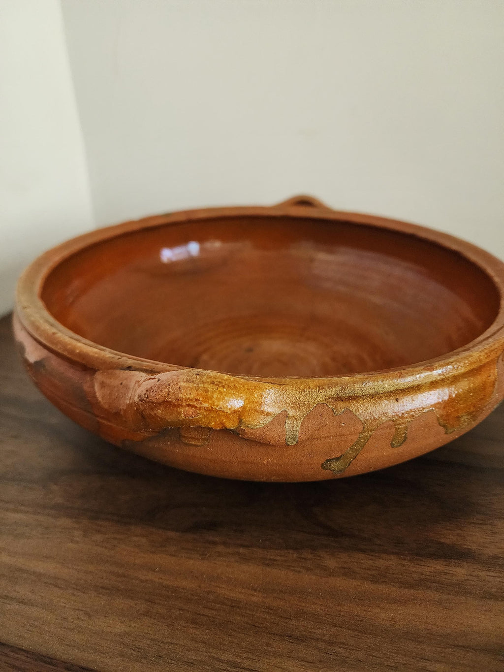 Vintage Terracotta Clay Bowl with Handles, Handcrafted Glazed Casserole Dish, Rustic Spanish Earthenware Pot