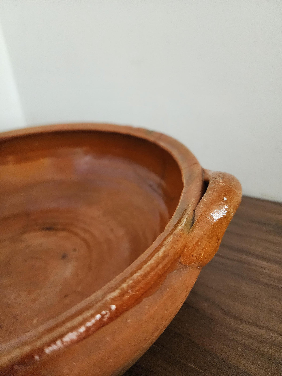 Vintage Terracotta Clay Bowl with Handles, Handcrafted Glazed Casserole Dish, Rustic Spanish Earthenware Pot