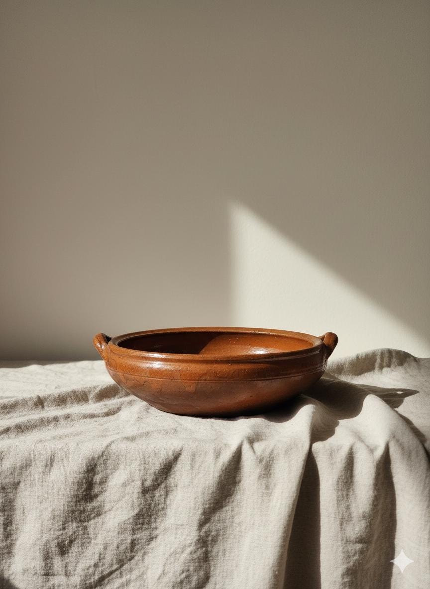 Vintage Terracotta Clay Bowl with Handles