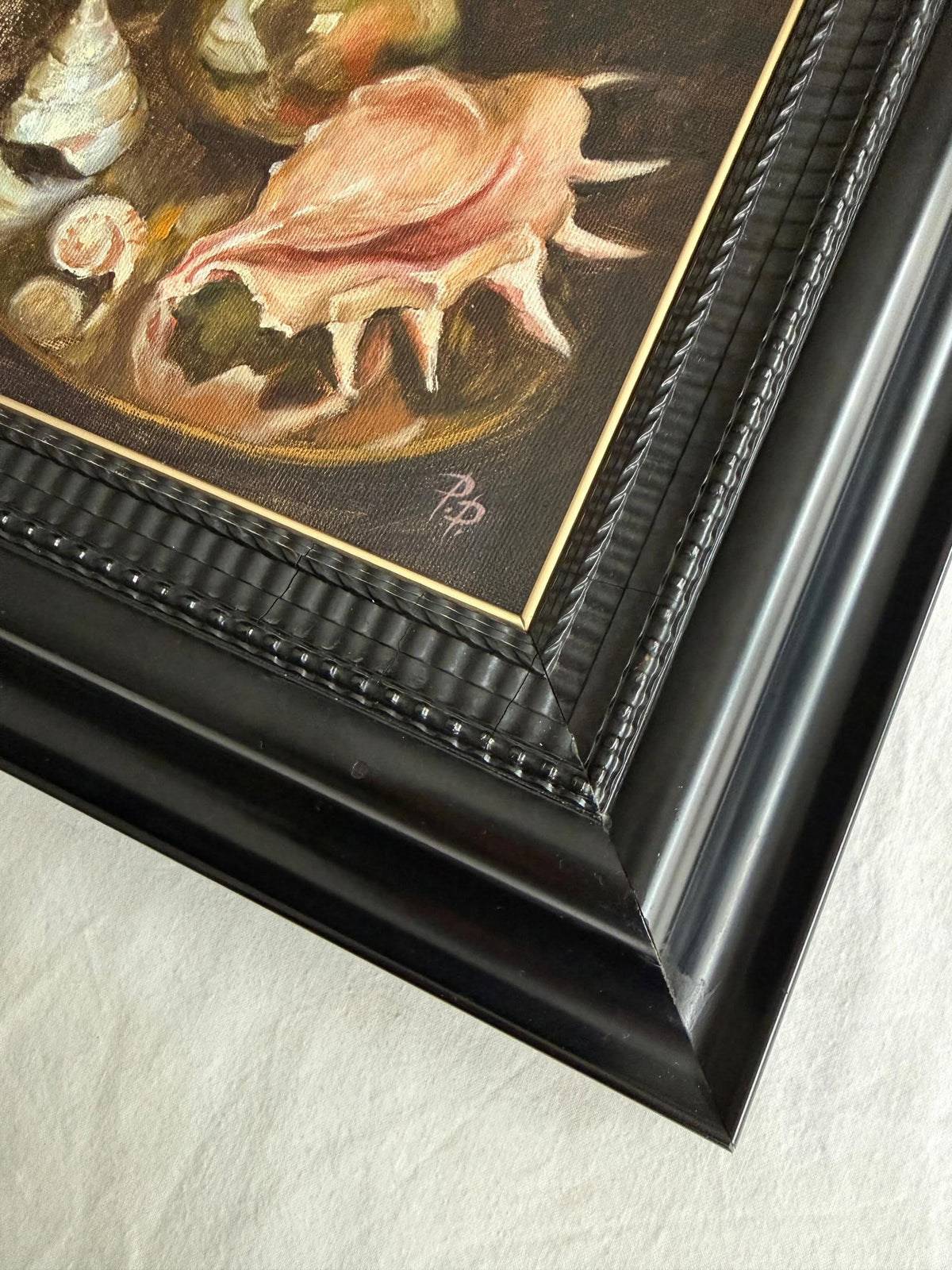 Original Still Life Oil Painting with Shells, Signed Polina Parova 2025, Framed Contemporary Art, Dark Moody Wall Art