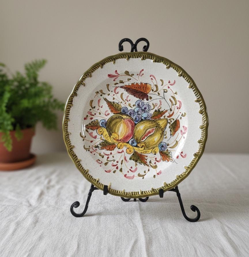 Vintage Spanish Hand Painted Majolica Plate