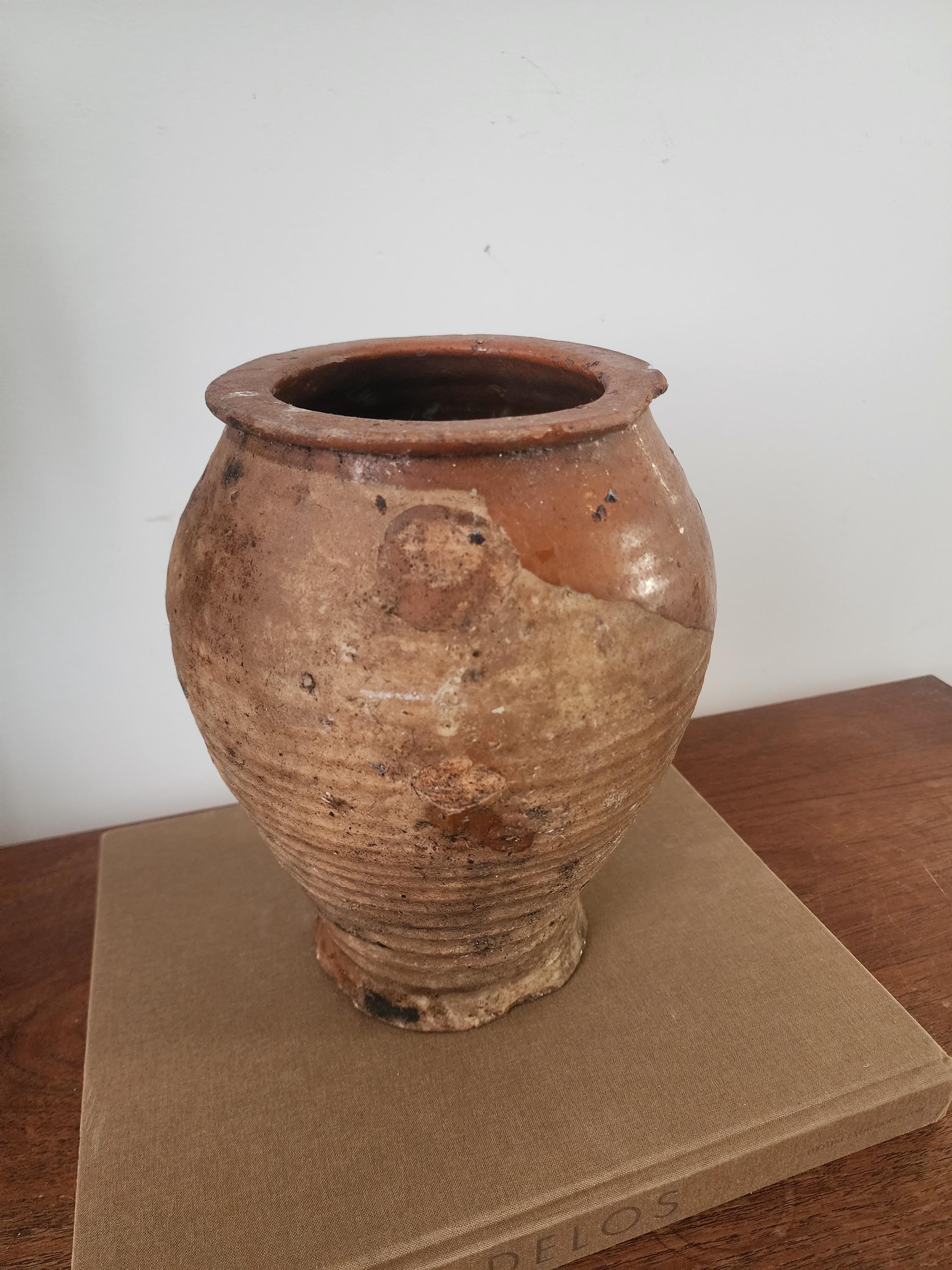 Rustic Vintage Clay Pot | Black & Brown Earthenware Vessel | Farmhouse Kitchen Decor | Primitive Collectible Jar